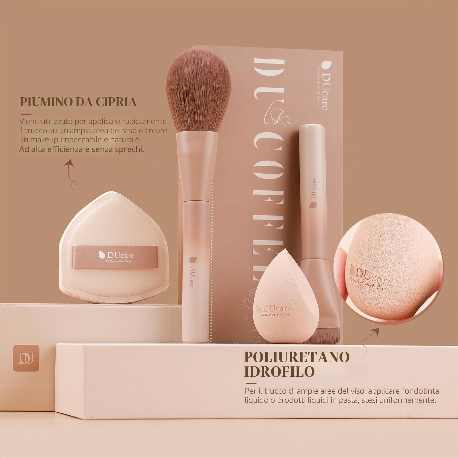 DUcare Set Pennelli Trucco 14 Pezzi Fibre Sintetiche