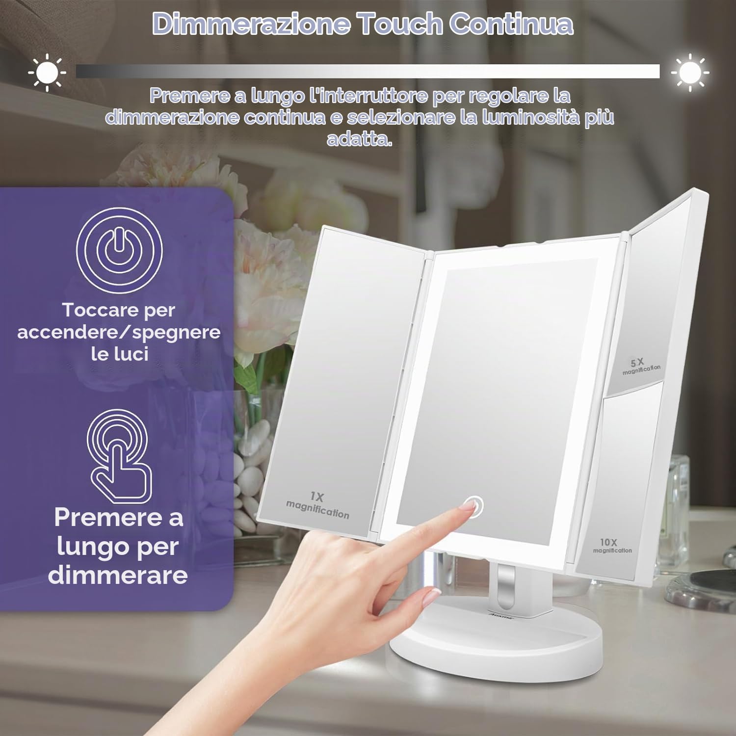 Auxmir Specchio Trucco con Luci 1X 5X 10X LED Tocco Stabile