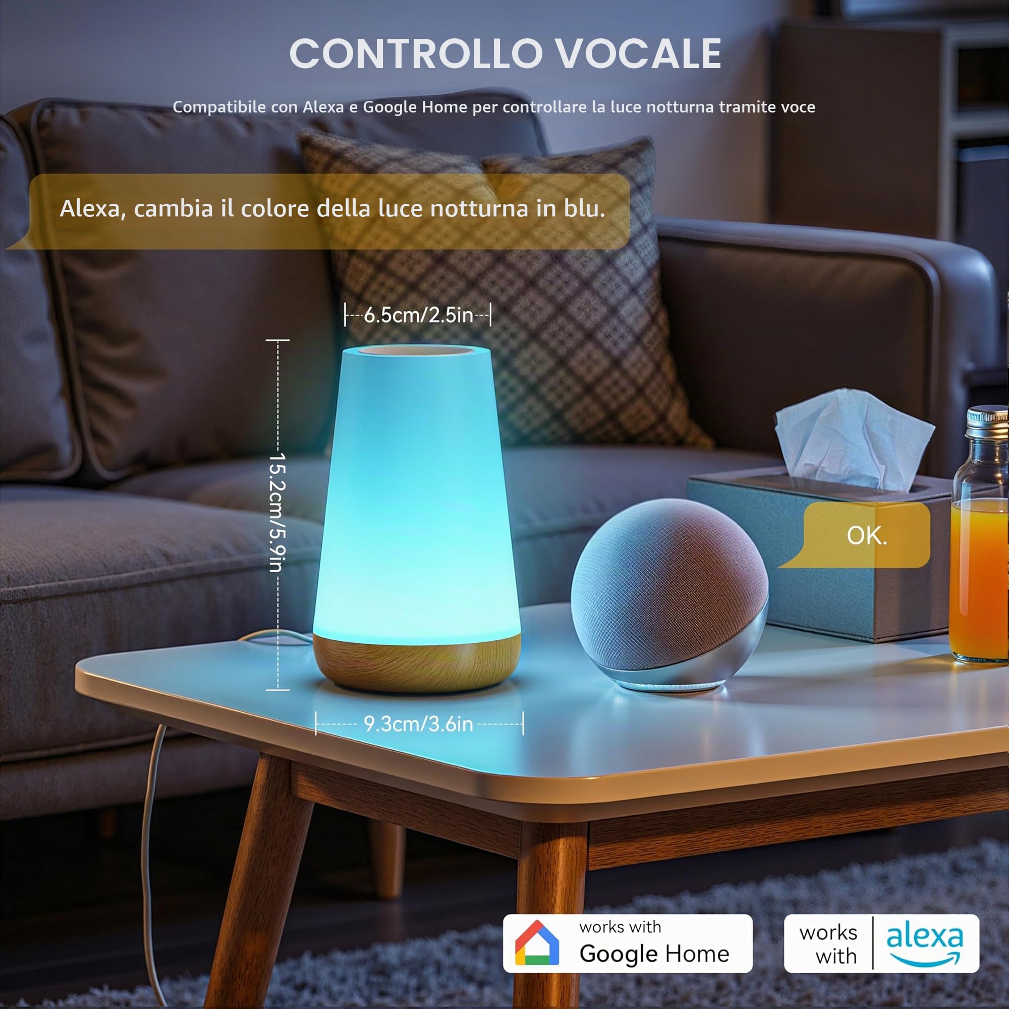Auxmir Smart Lampada da Comodino WiFi Touch RGB 256 Colori