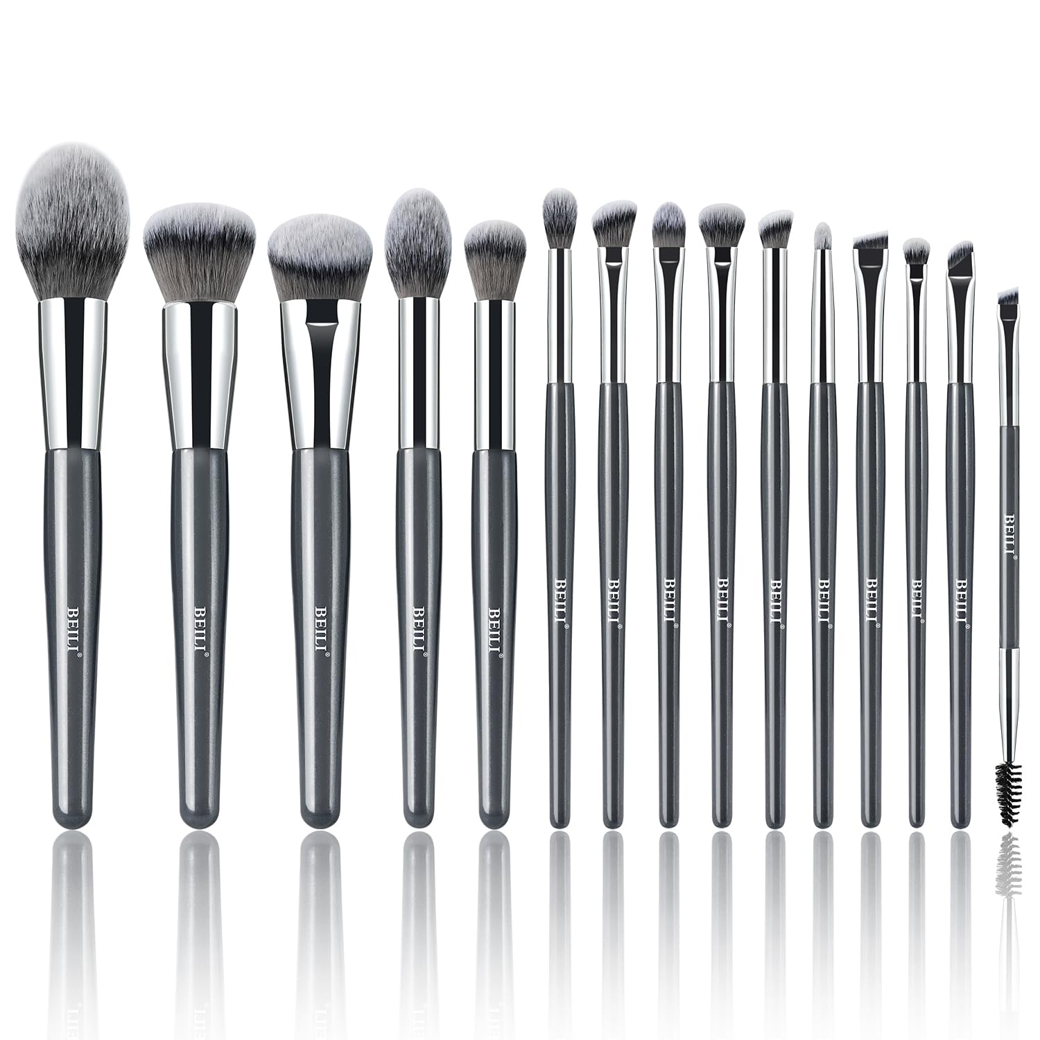 BEILI Set Pennelli Trucco 15 Pezzi Vegani Grigi