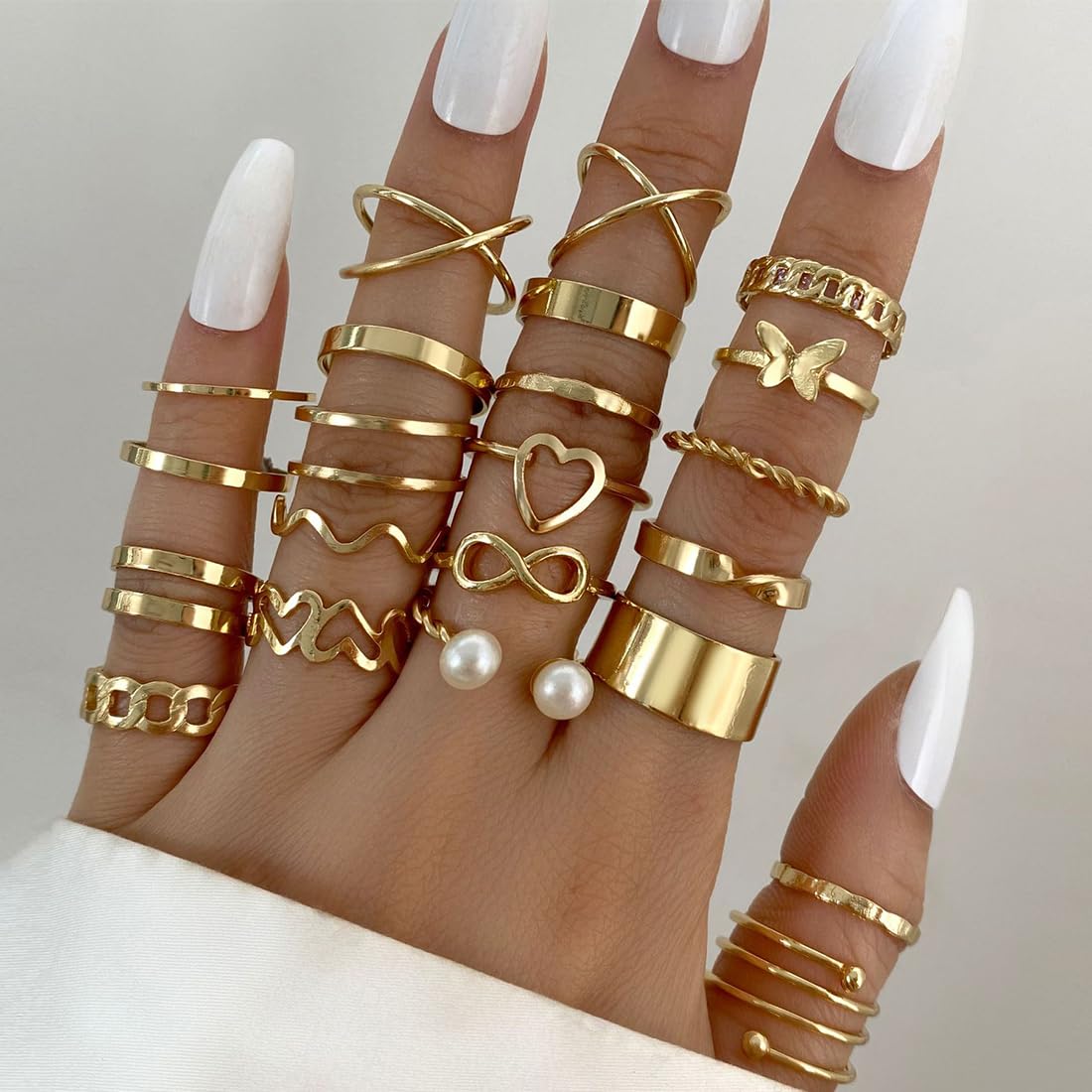 SJBAUTYO Set 22 Anelli Donna impilabili vintage oro