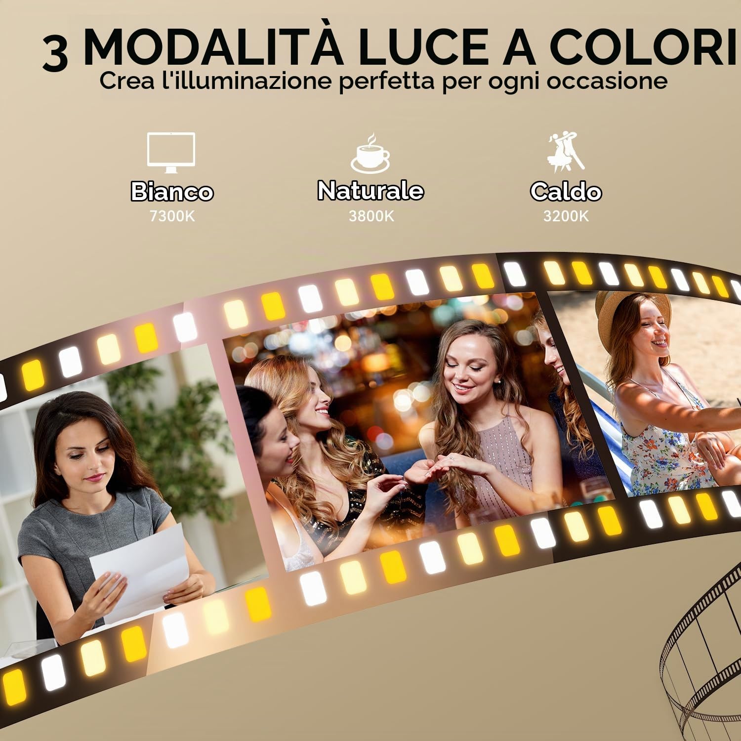 Auxmir Specchio Trucco 52 LED 1X/2X/3X Ricaricabile USB-C