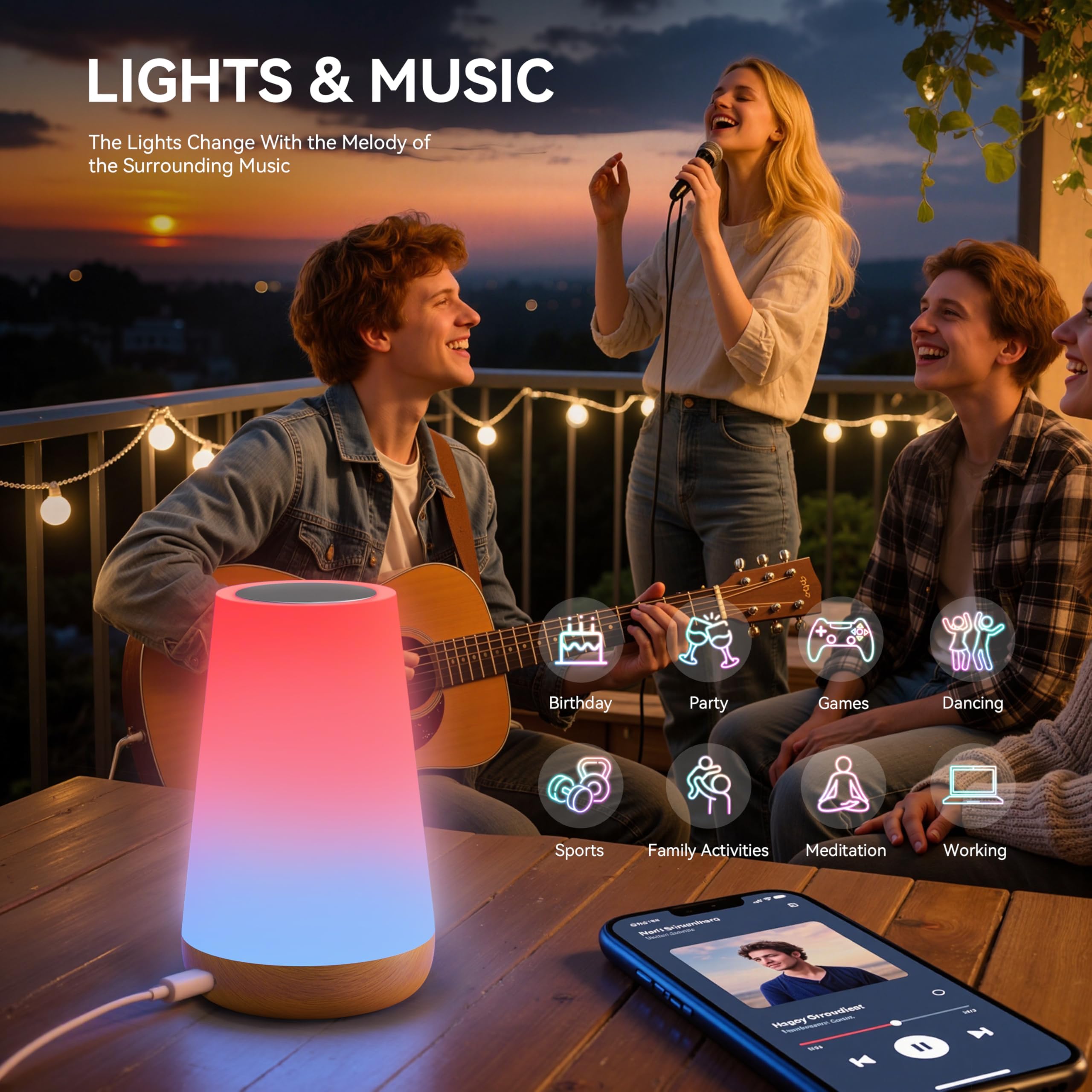Auxmir Smart Lampada da Comodino WiFi Touch RGB 256 Colori