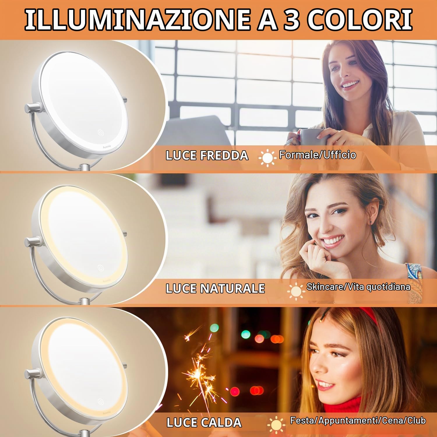 Auxmir Specchio Parete LED 1X/30X Ingranditore