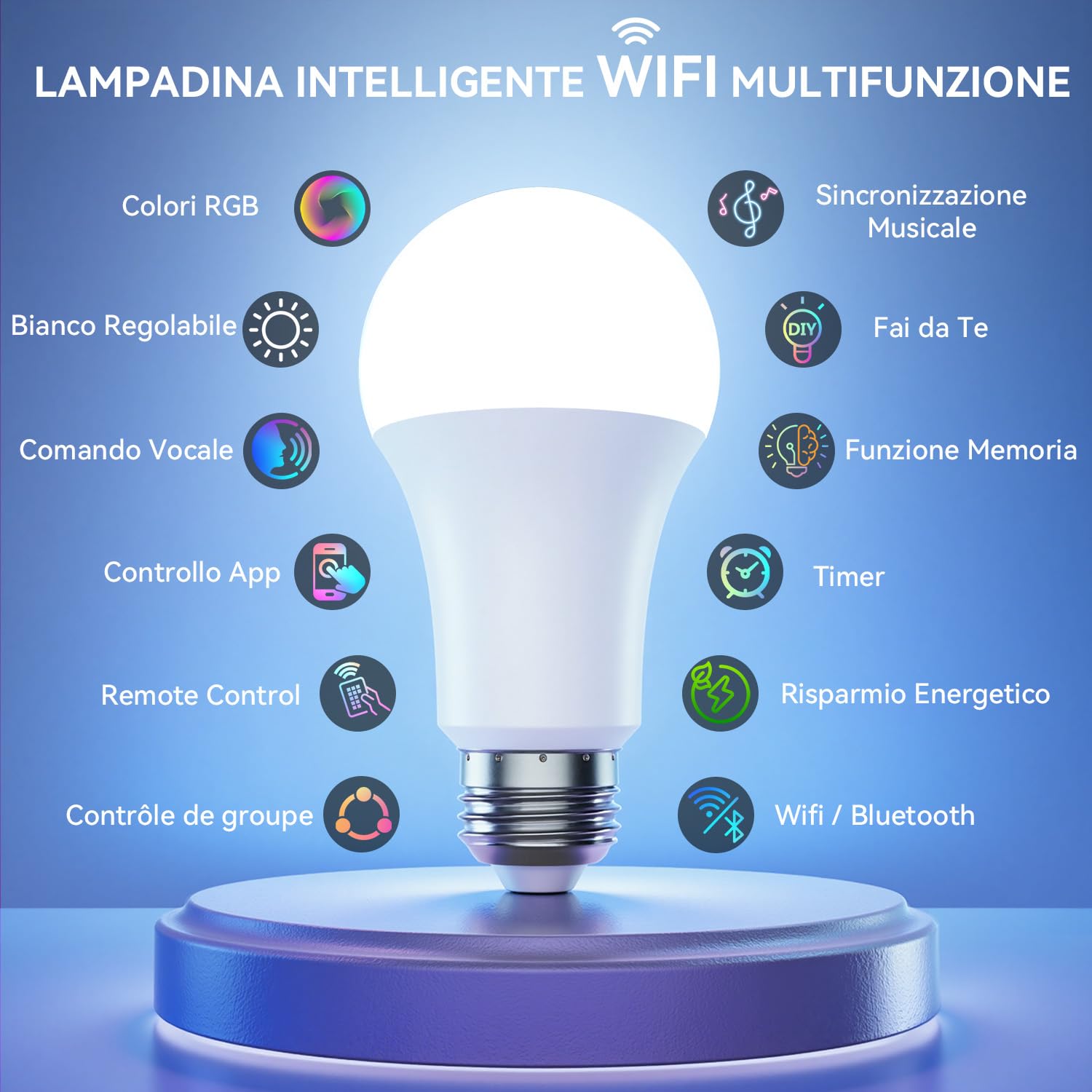 Auxmir Lampadine Smart LED E27 RGB 6 Pezzi Dimmerabili