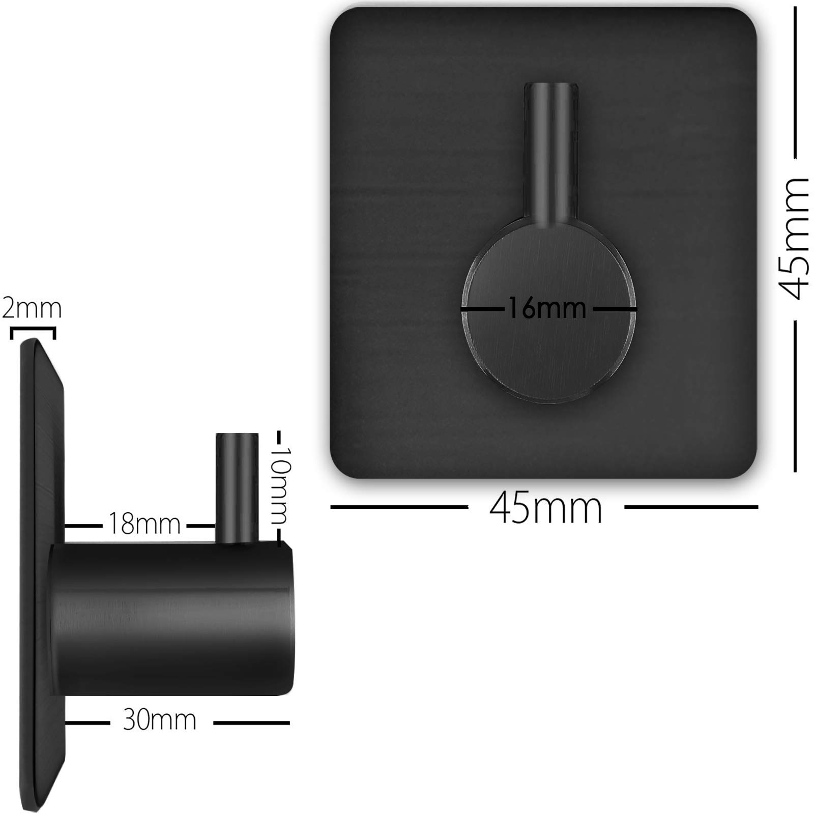 Auxmir set 5 ganci adesivi acciaio inox nero lucido