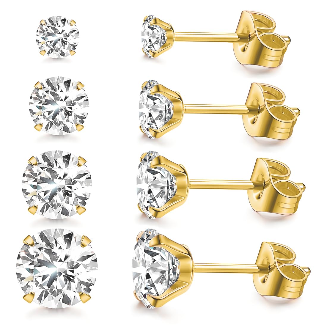 SJBAUTYO orecchini punto luce argento zirconia 4 paia 3-6mm
