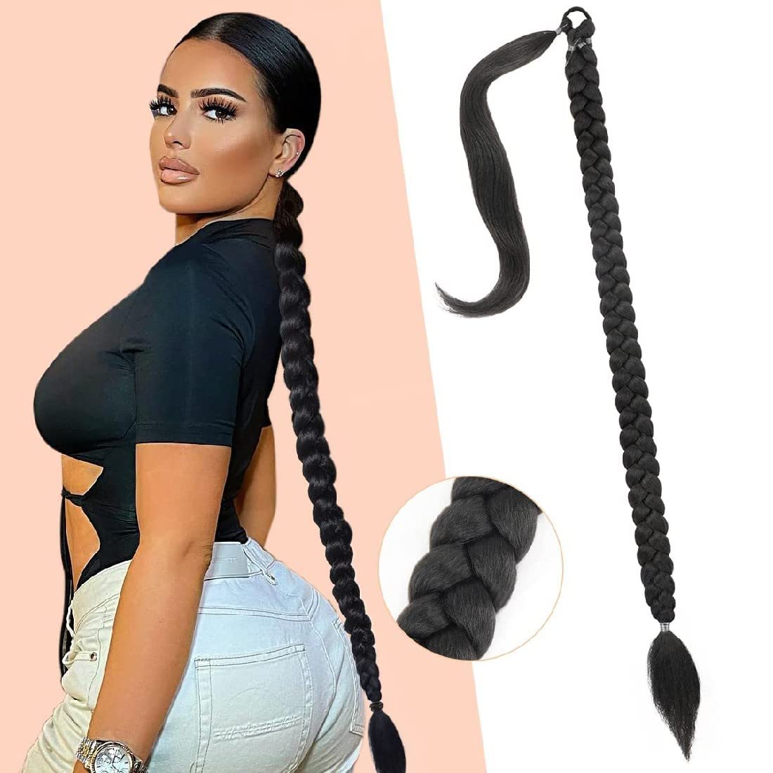 SJBAUTYO Extension Coda Cavallo Intrecciata 76 cm Nera