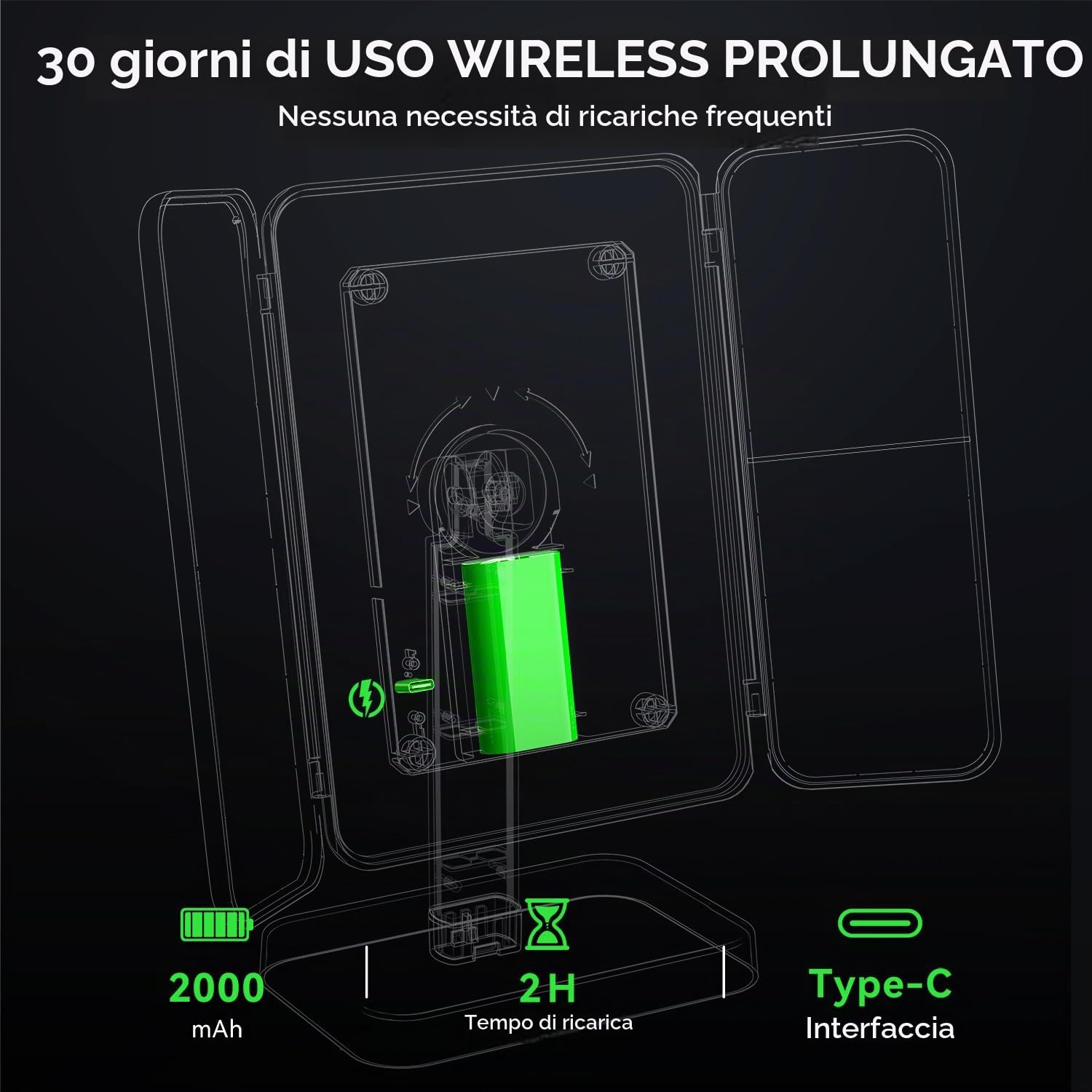 Auxmir Specchio Trucco 52 LED 1X/2X/3X Ricaricabile USB-C