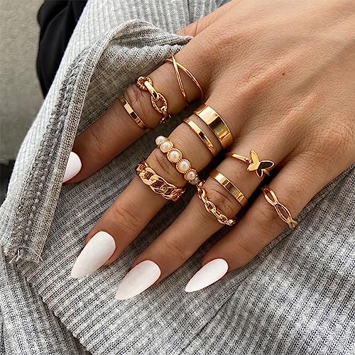 SJBAUTYO Set 22 Anelli Donna impilabili vintage oro