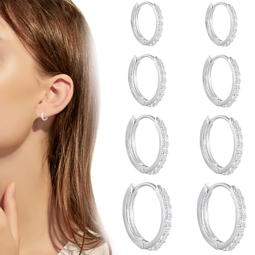 SJBAUTYO Orecchini Cerchio Argento 4 Paia Acciaio Zirconia