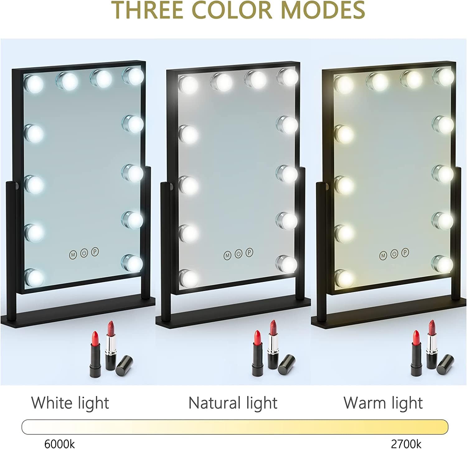 Weily Hollywood Specchio Trucco 12 LED bianco luce 3 colori