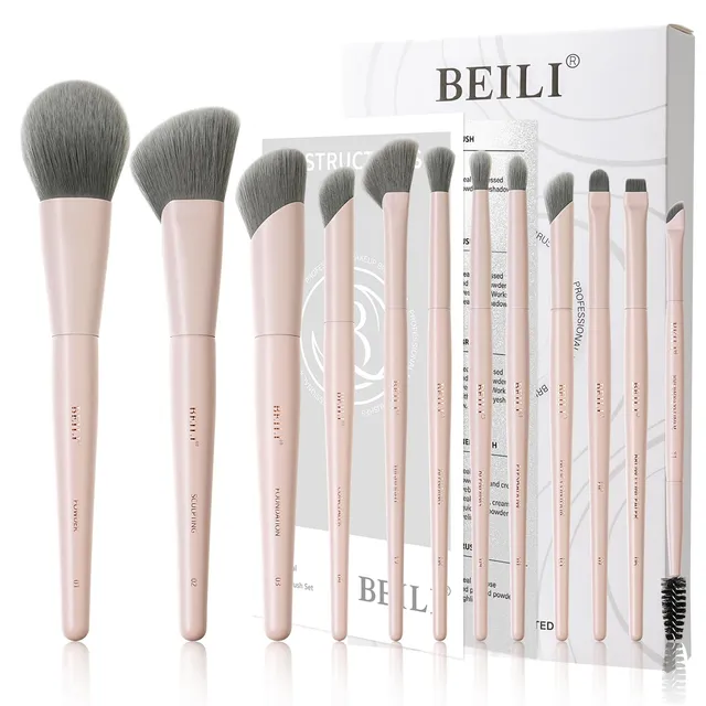 BEILI Set 12 Pennelli Trucco Rosa Sintetici Vegani