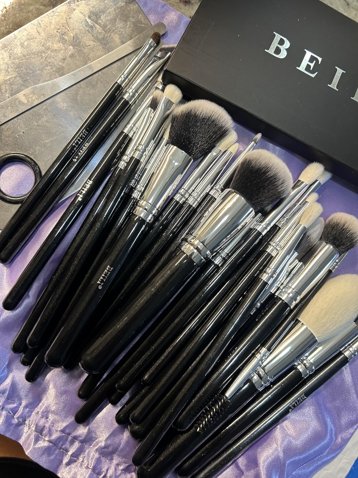 BEILI Set Pennelli Trucco 20 Pezzi Nero Pelo Naturale