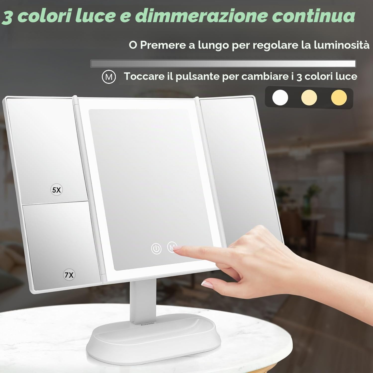 Auxmir Specchio Trucco con Luci 60 LED 1X 5X 7X Pieghevole