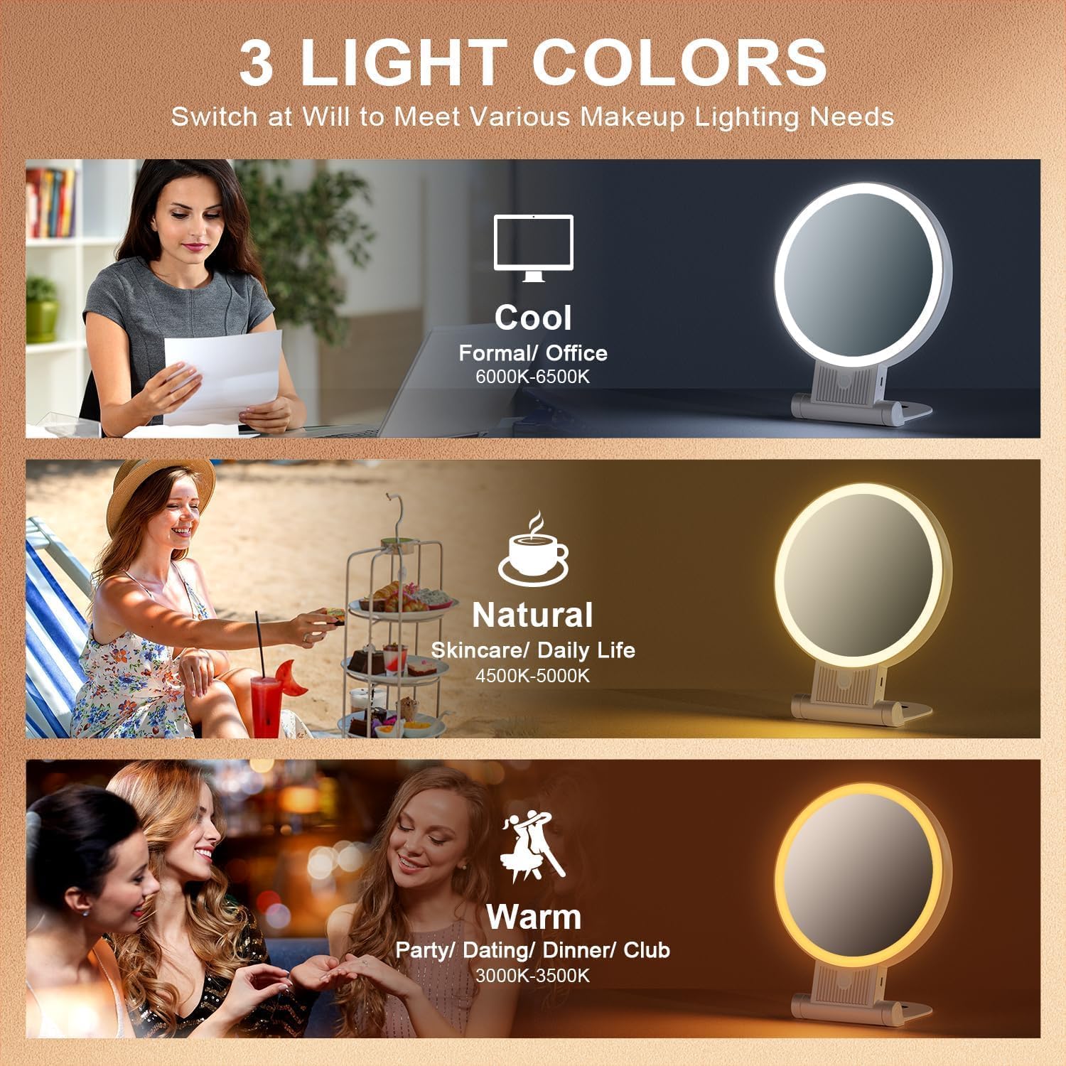 Auxmir Specchio Trucco LED 20X/1X Bianco Ricaricabile