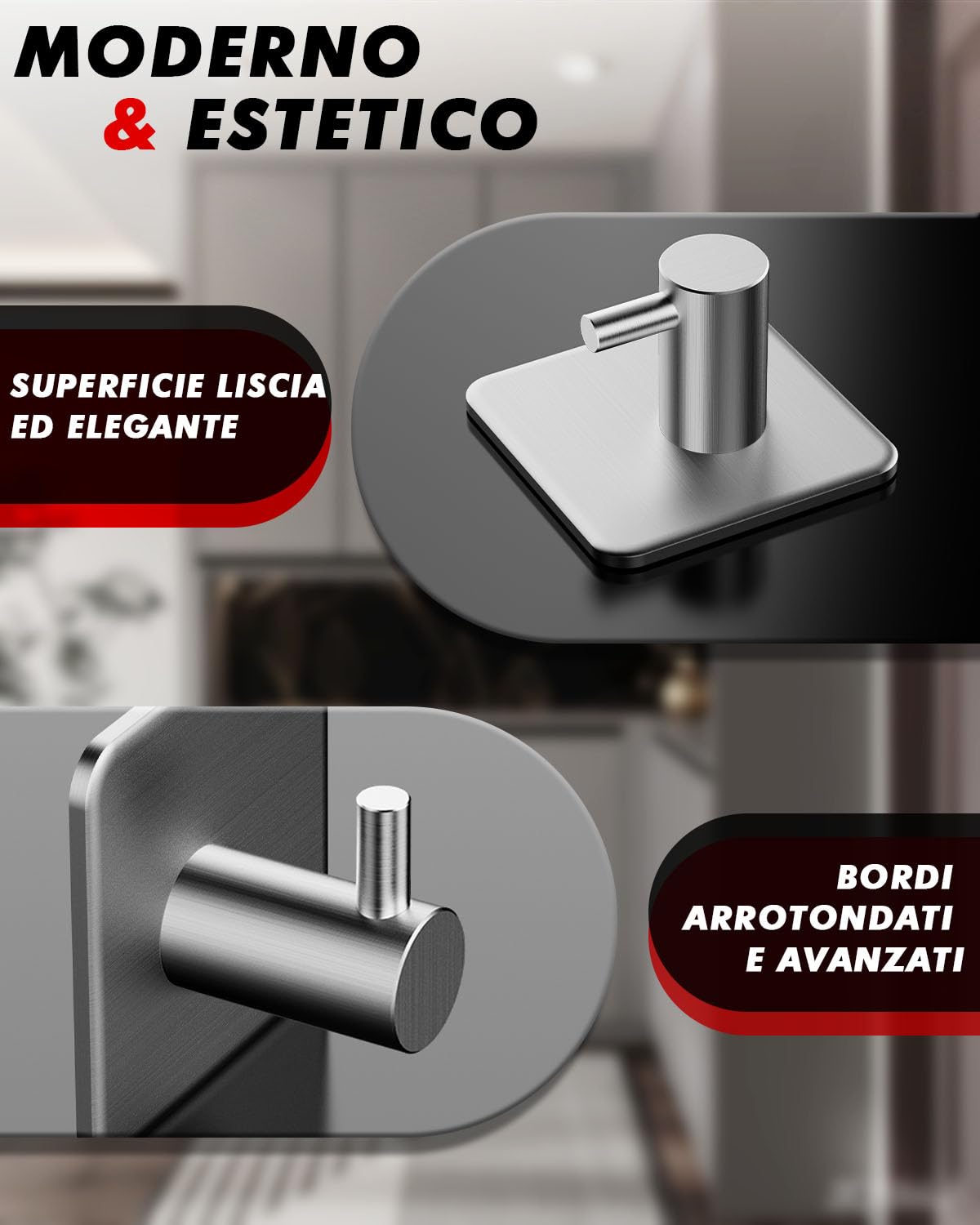Auxmir Ganci Adesivi Argento-M 6 Pezzi Acciaio Inox