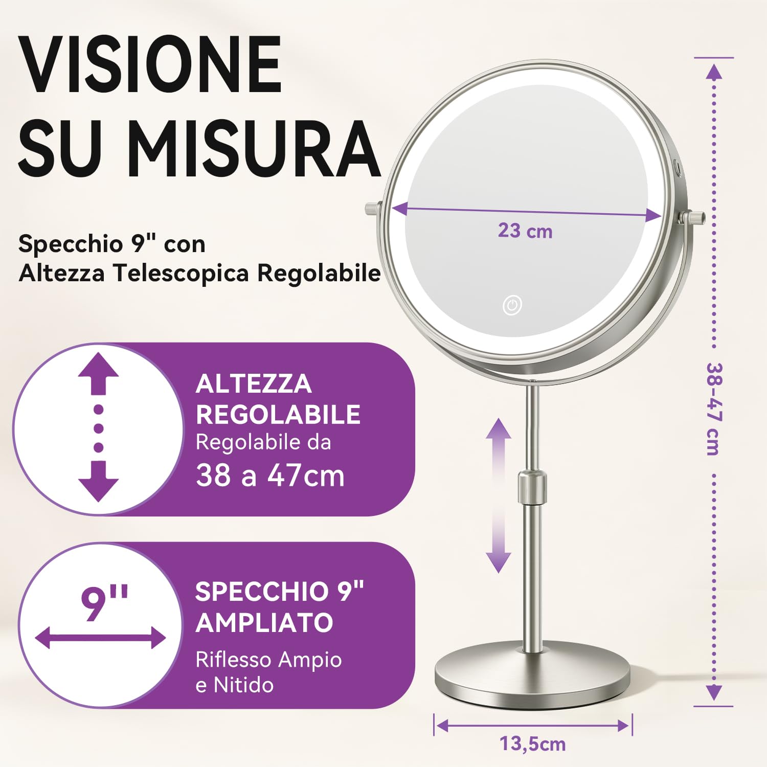 Auxmir Specchio Trucco con Luci 30X Nichel Altezza Regolabile