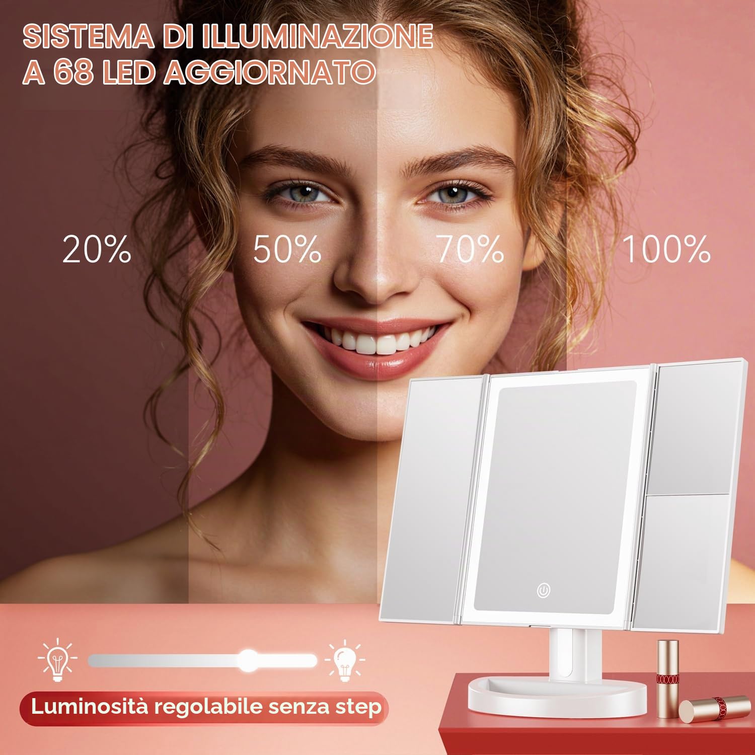 Auxmir Specchio Trucco con Luci 1X/5X/10X Bianco Ricaricabile