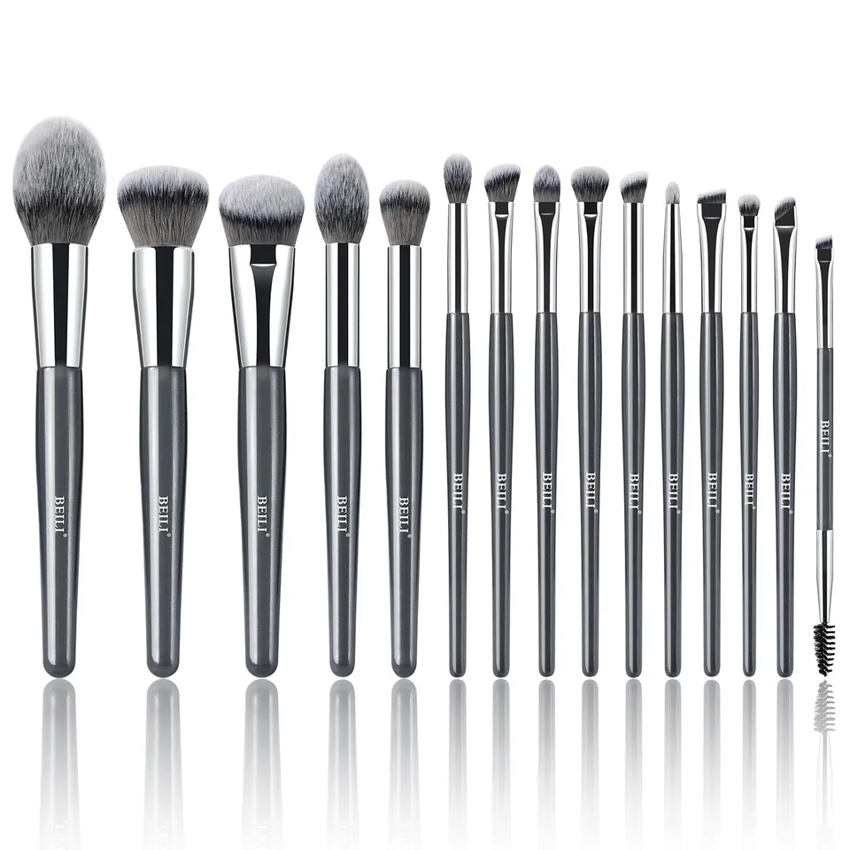 BEILI Set Pennelli Trucco 15 Pezzi Vegani Grigi