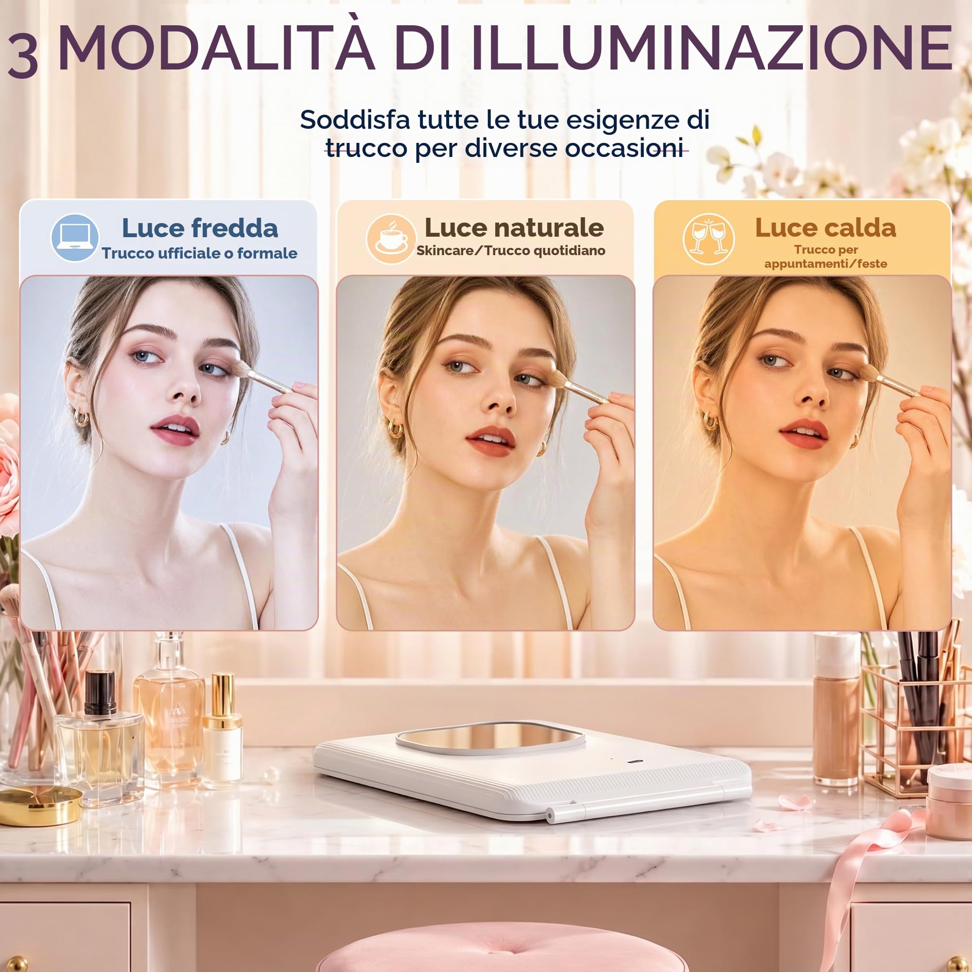 Auxmir Specchio Trucco con Luci 30X ricaricabile 2000mAh