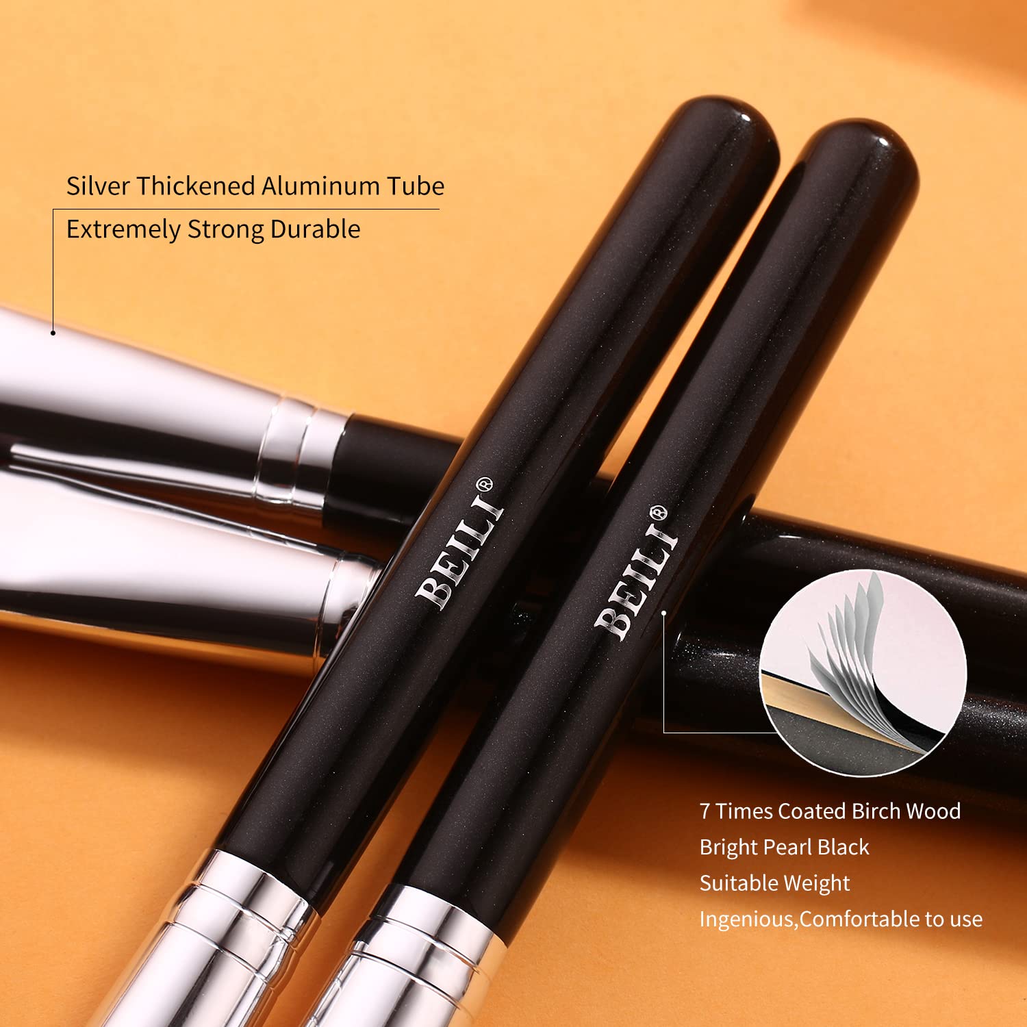 BEILI Set 12 Pennelli Trucco Sintetici con Custodia Neri