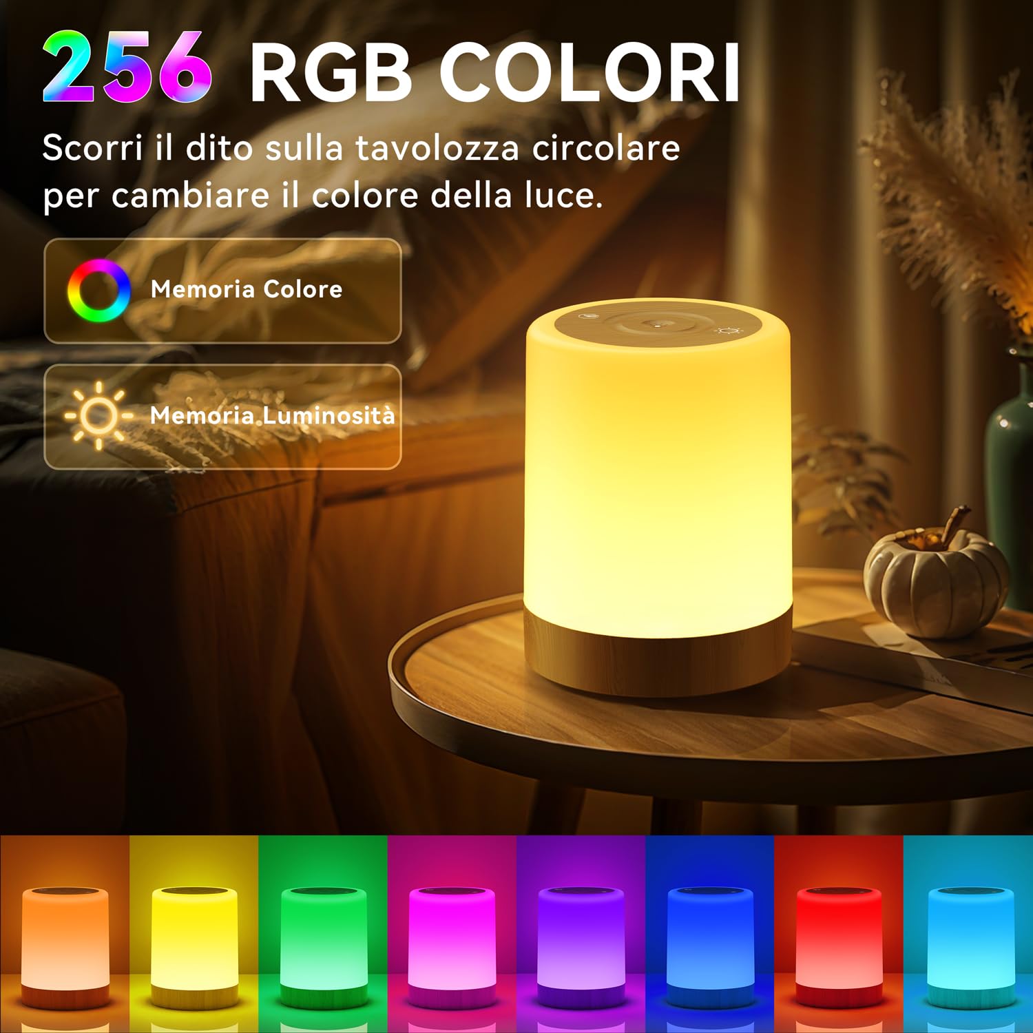 Auxmir Lampada da Comodino LED Touch Marrone 3000mAh