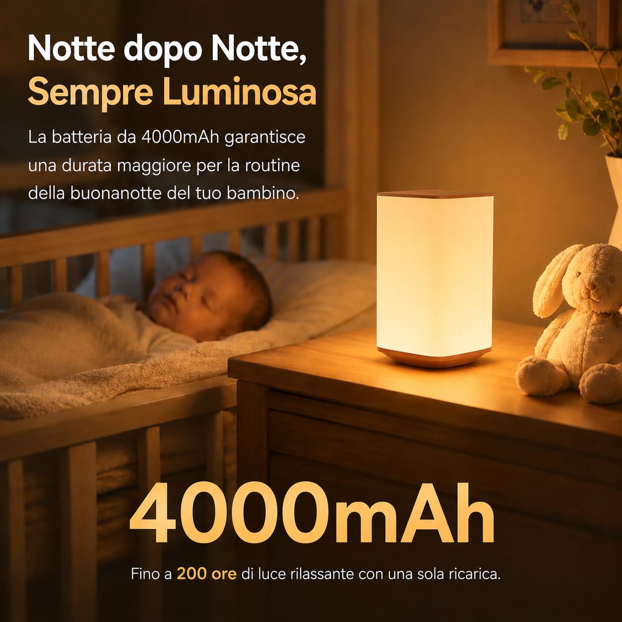 Auxmir Lampada da Comodino Senza Fili Marrone 4000mAh RGB