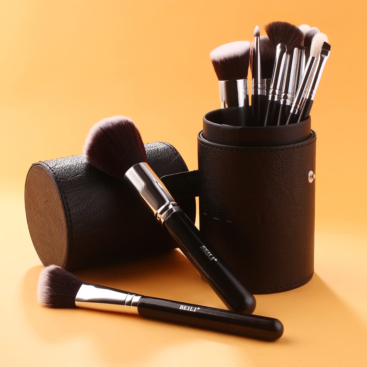 BEILI Set 12 Pennelli Trucco Sintetici con Custodia Neri