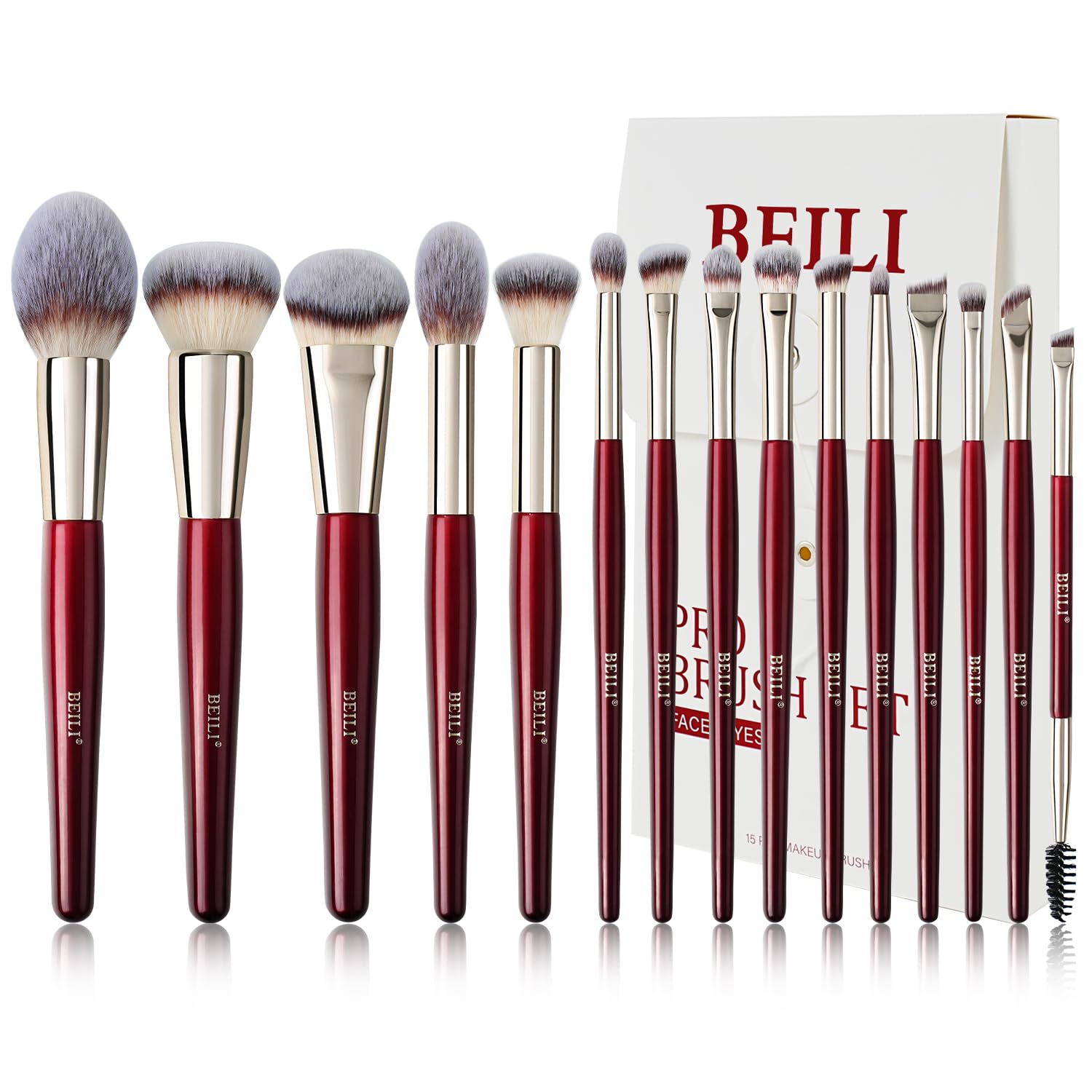 BEILI Set Pennelli Trucco 15 Pezzi Vegano Sintetici