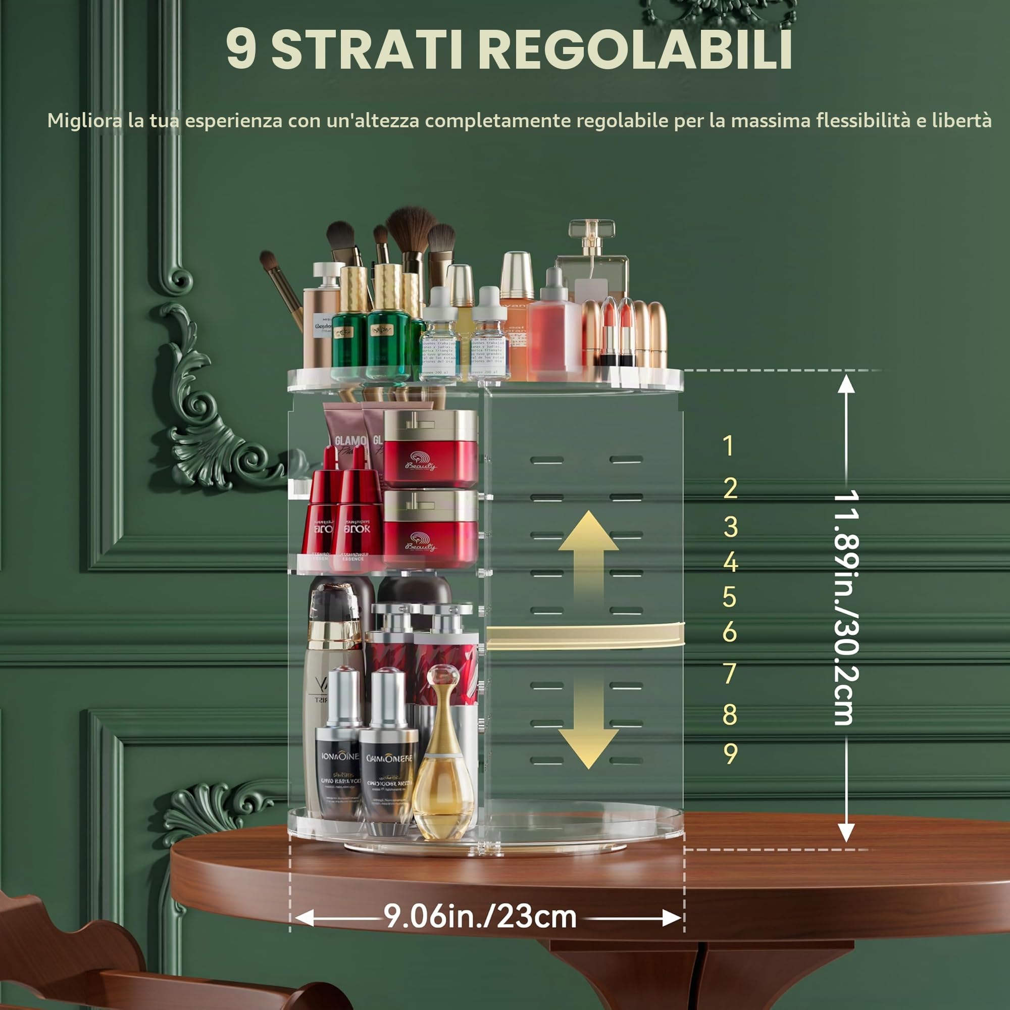 Auxmir Organizer Trucchi Rotante 360° 9 Ripiani Trasparente