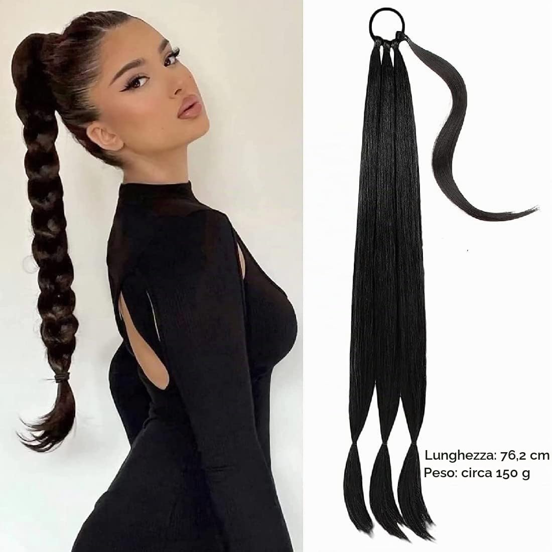 SJBAUTYO Extension Coda Cavallo Intrecciata 76 cm Nera