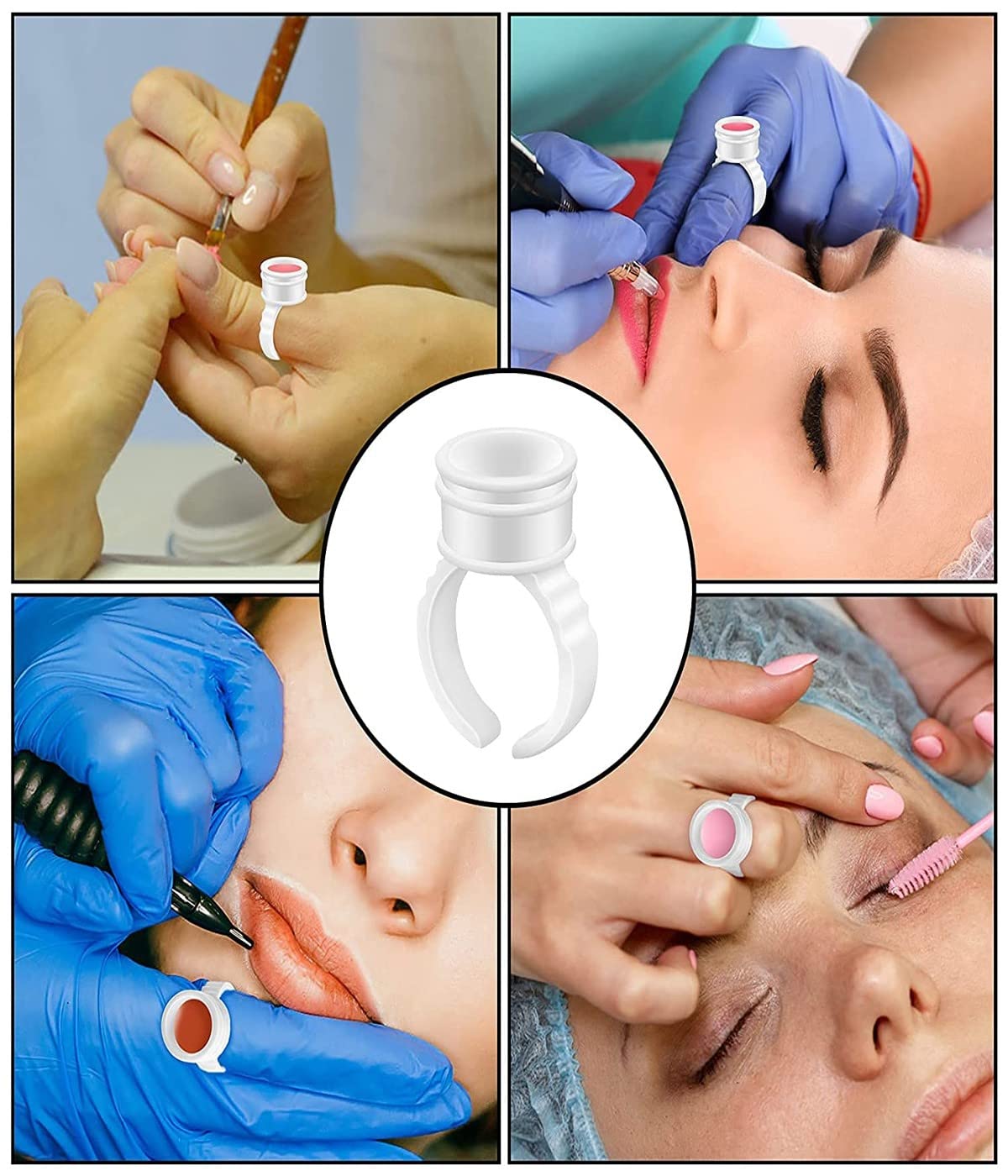 SJBAUTYO Anelli Inchiostro Tatuaggio 100 Pezzi Bianchi Silicone