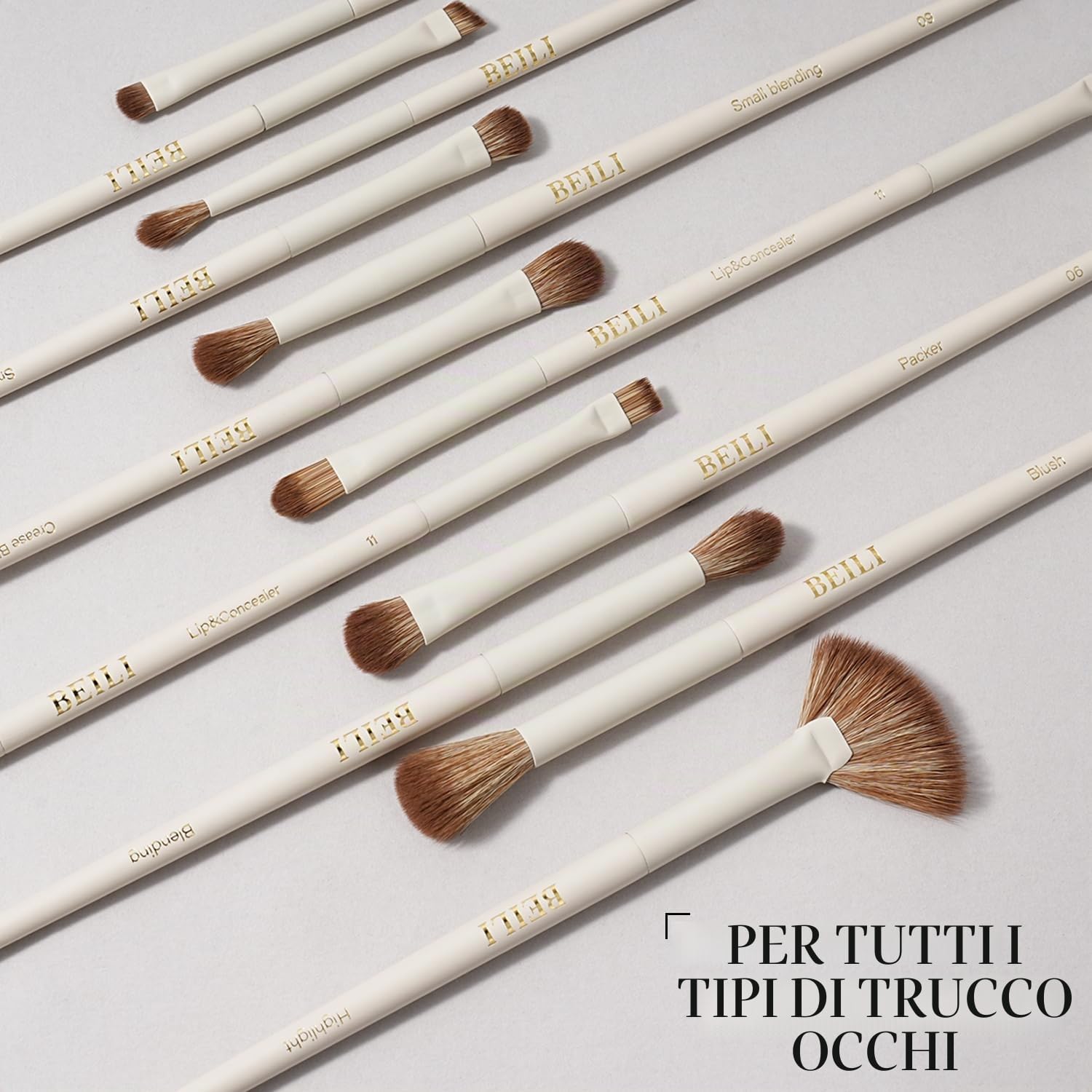 BEILI Set 15 Pennelli Trucco Sintetici Beige