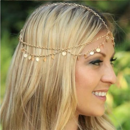 SJBAUTYO Catena Testa Boho Oro 2 Pezzi con Cristallo Sposa