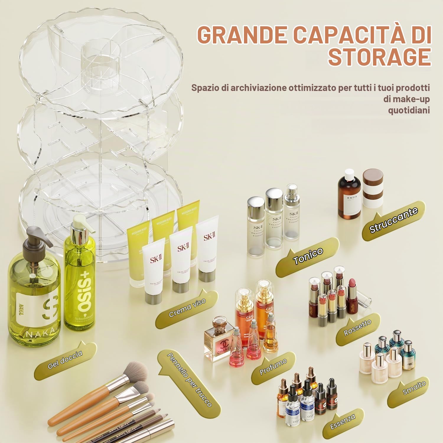 Auxmir Organizer Trucco rotante 360° trasparente
