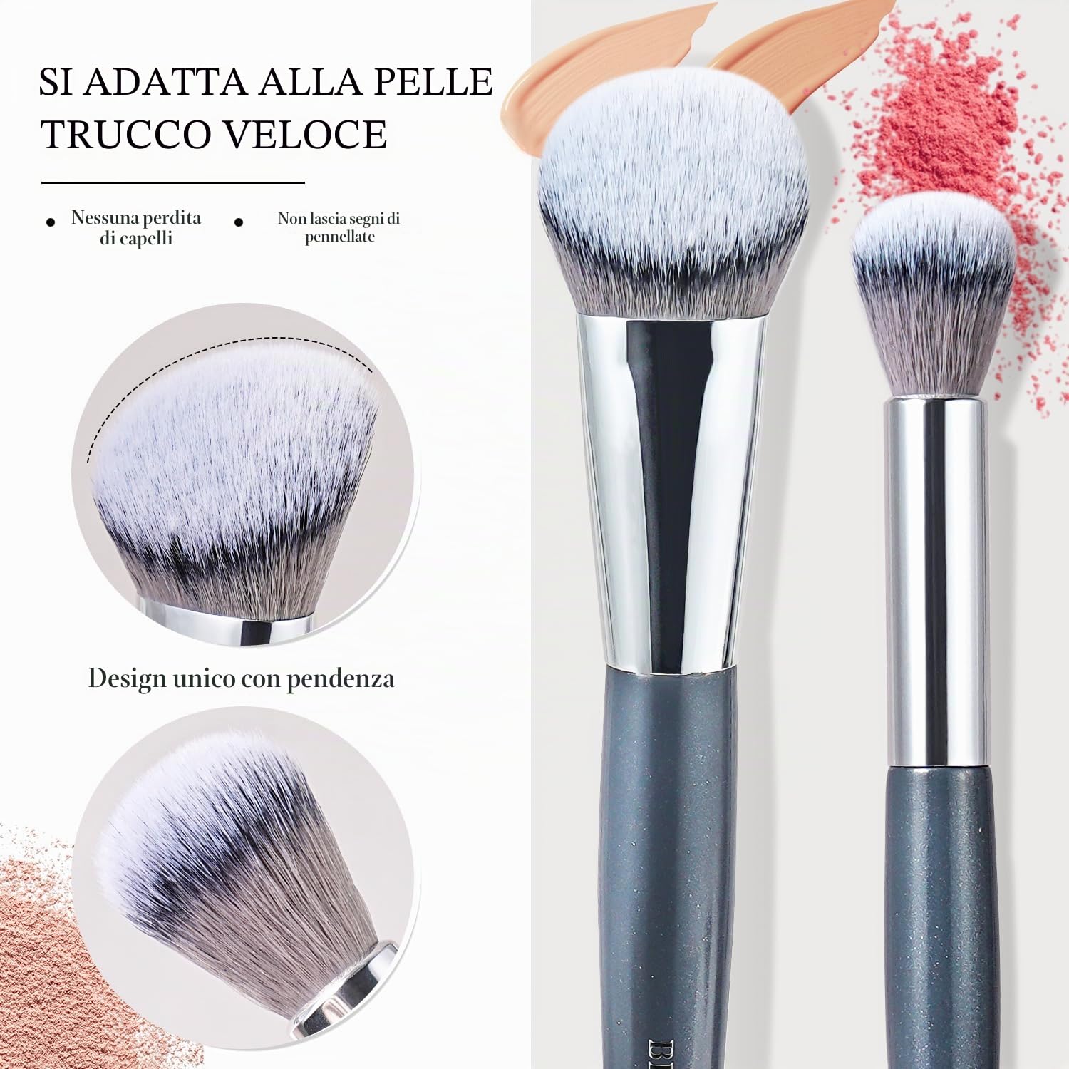 BEILI Set Pennelli Trucco 15 Pezzi Vegani Grigi