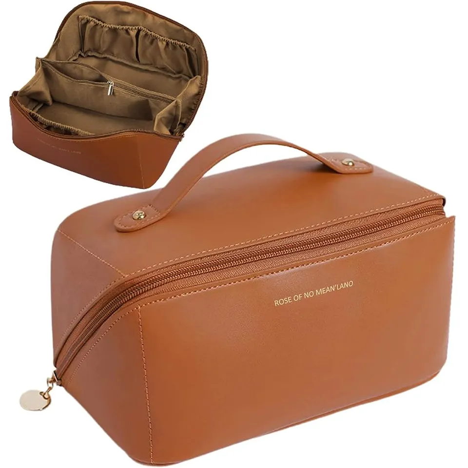 SJBAUTYO Essentials Borsa Cosmetica Marrone Pelle PU