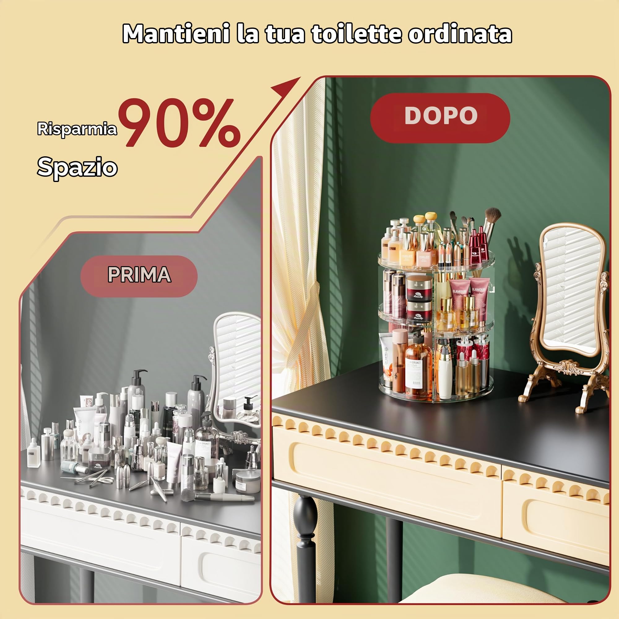 Auxmir Organizer Trucchi Rotante 360° 9 Ripiani Trasparente