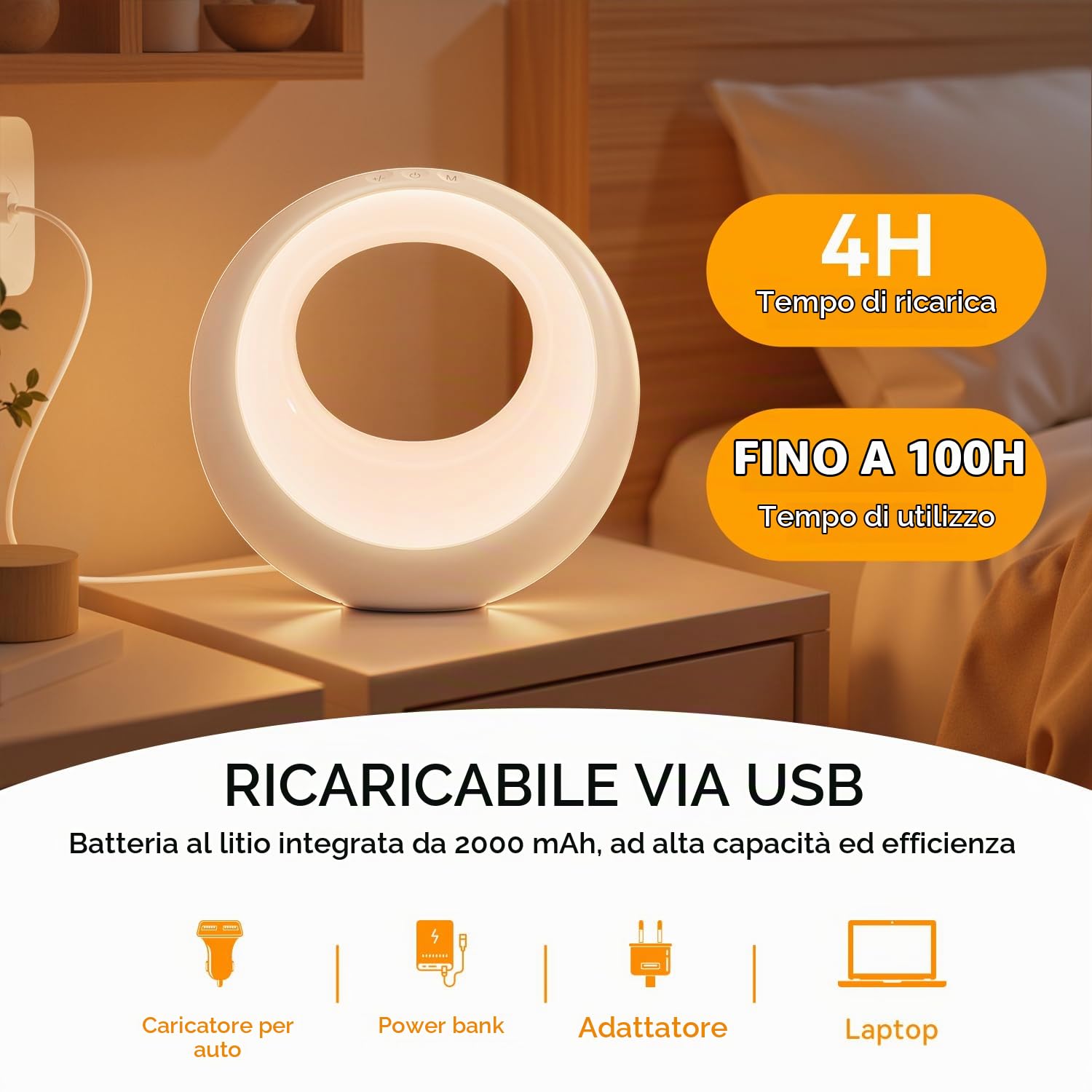 Auxmir Luce Notturna lampada comodino touch RGB 2000mAh