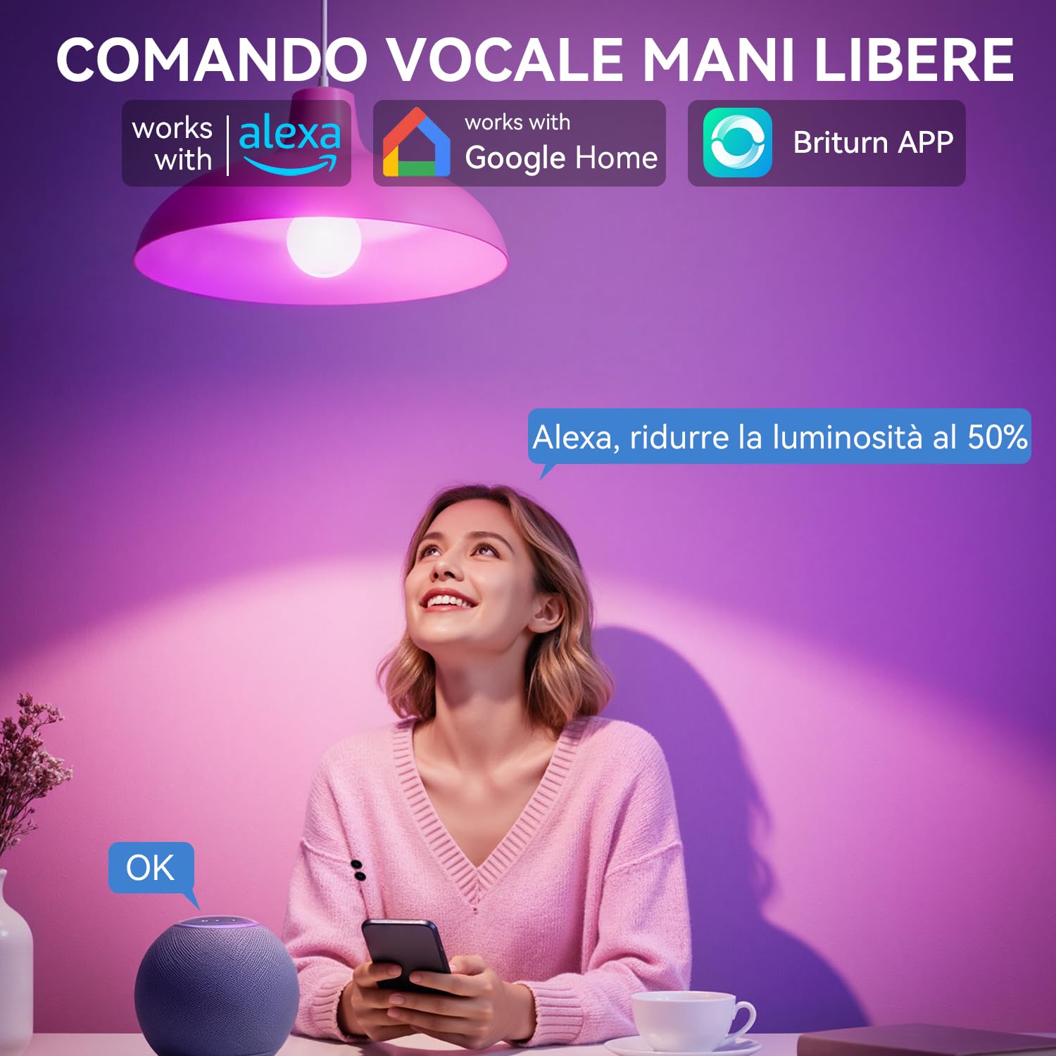 Auxmir Lampadine Smart LED E27 RGB 6 Pezzi Dimmerabili