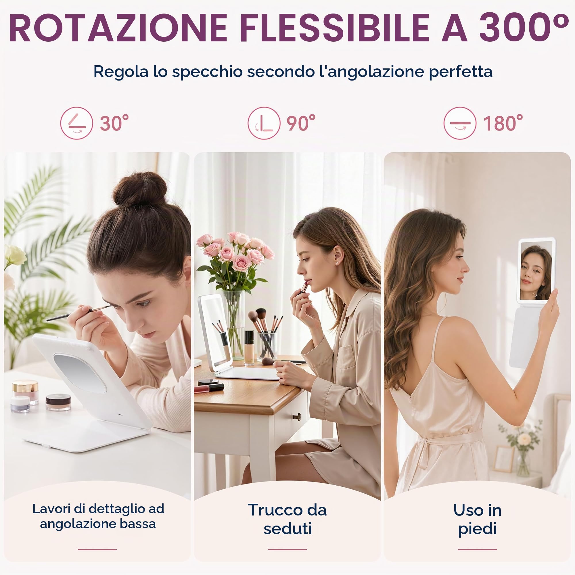 Auxmir Specchio Trucco con Luci 30X ricaricabile 2000mAh