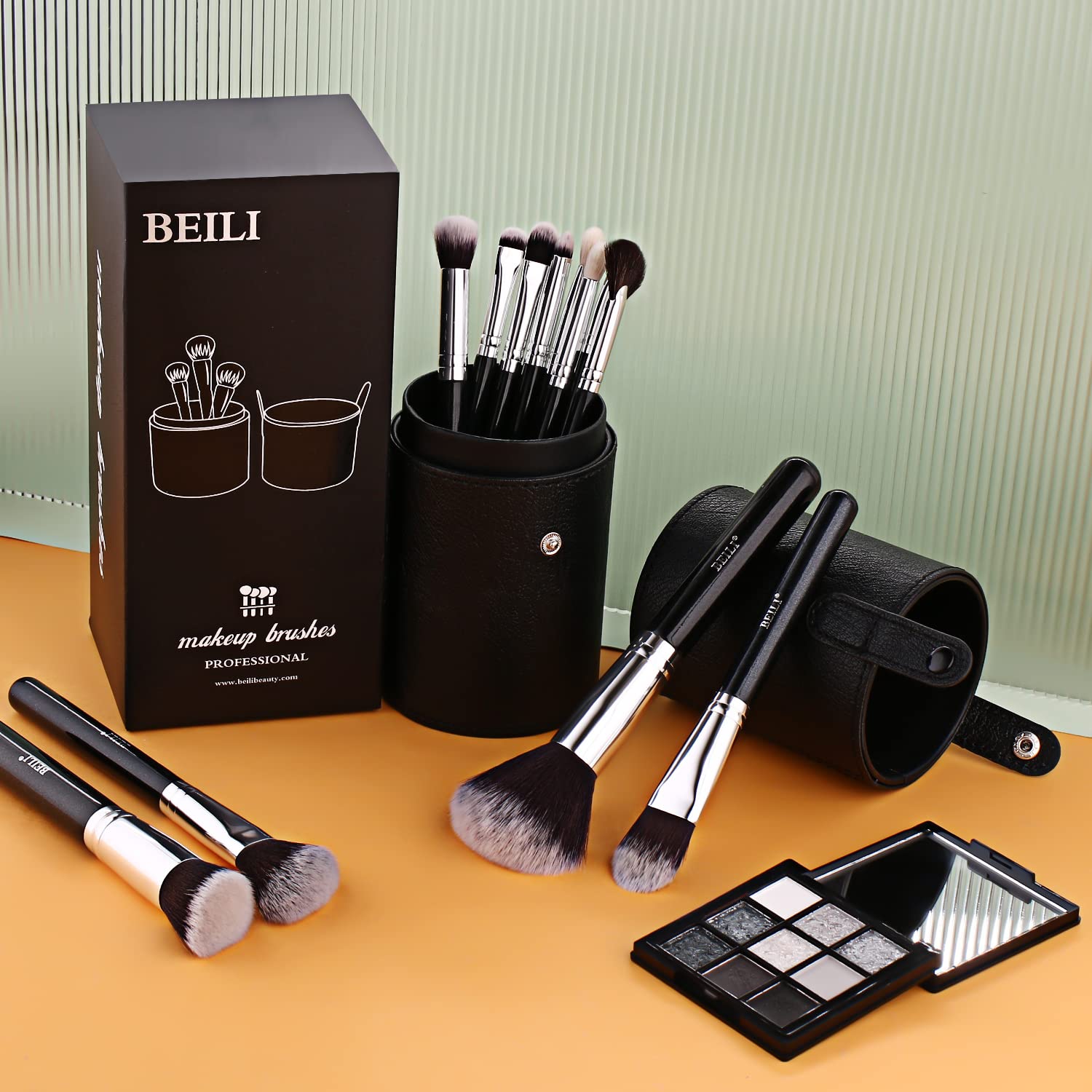 BEILI Set 12 Pennelli Trucco Sintetici con Custodia Neri