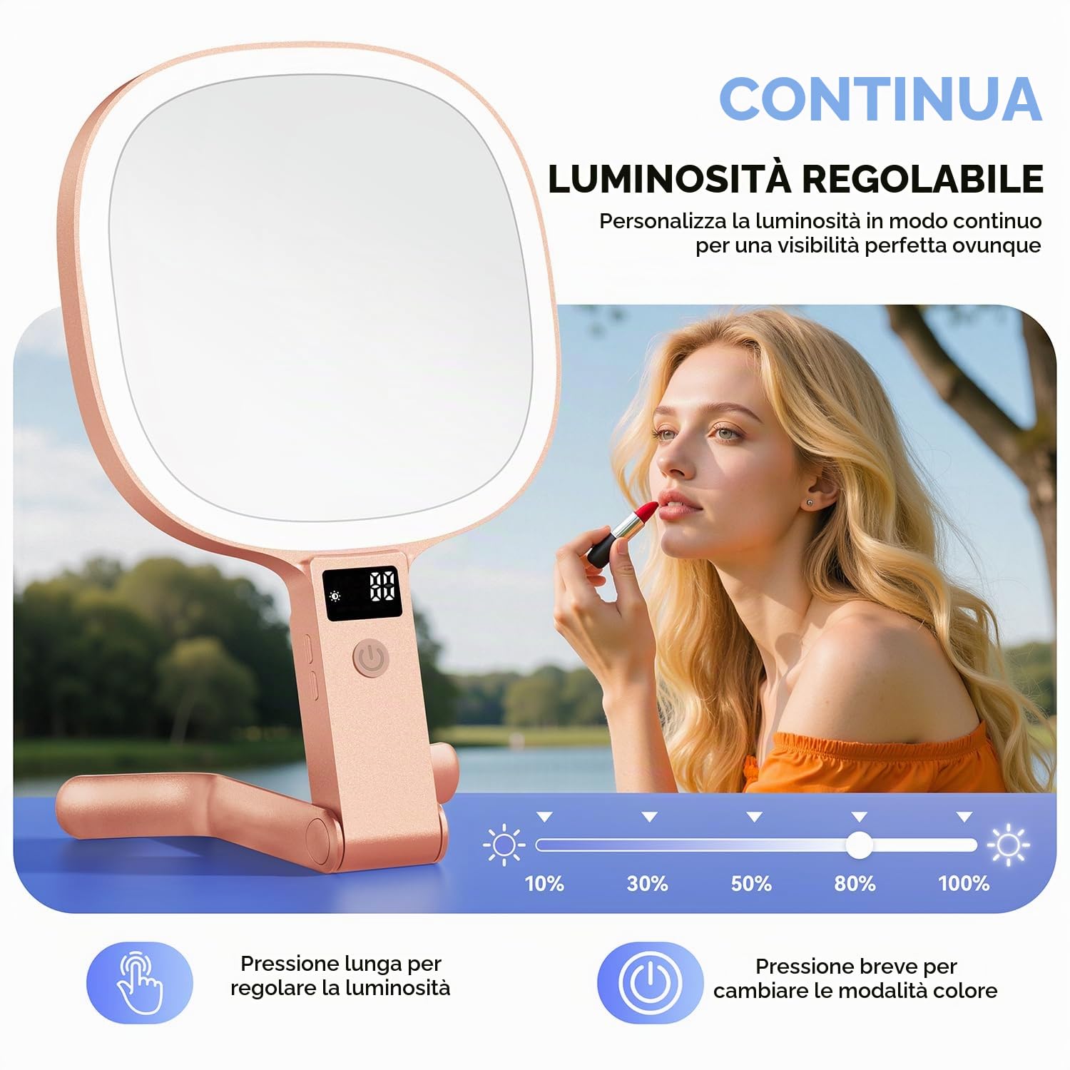 Auxmir Specchio Trucco LED 30X/1X Oro Rosa Ricaricabile