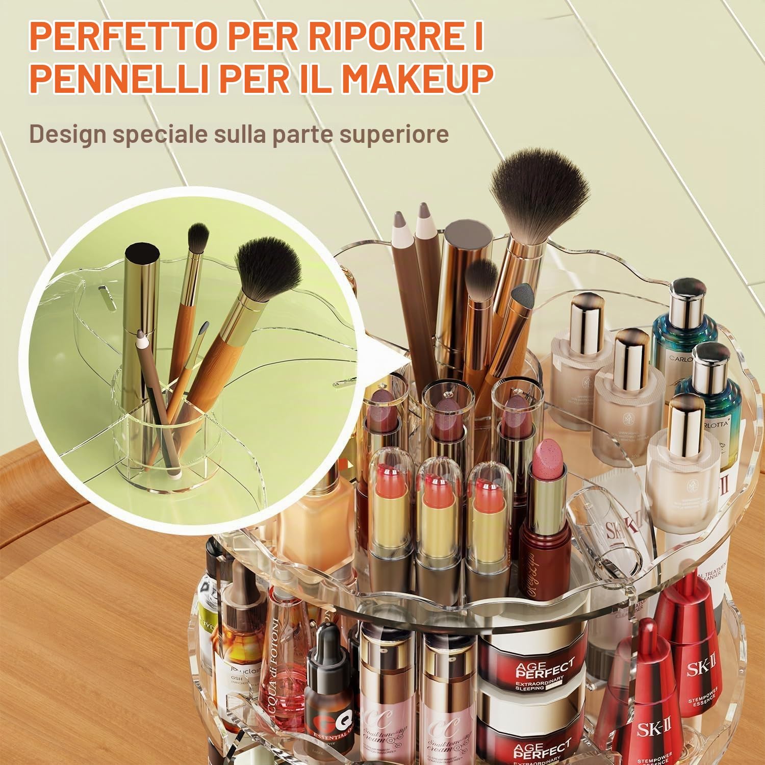 Auxmir Organizer Trucco rotante 360° trasparente