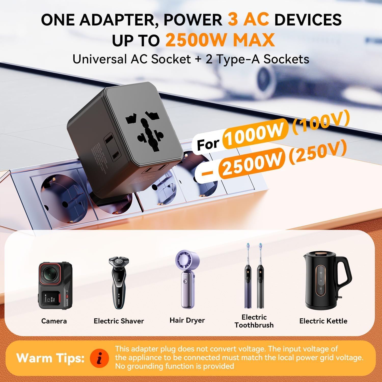 Auxmir Adattatore Viaggio Universale 45W Nero