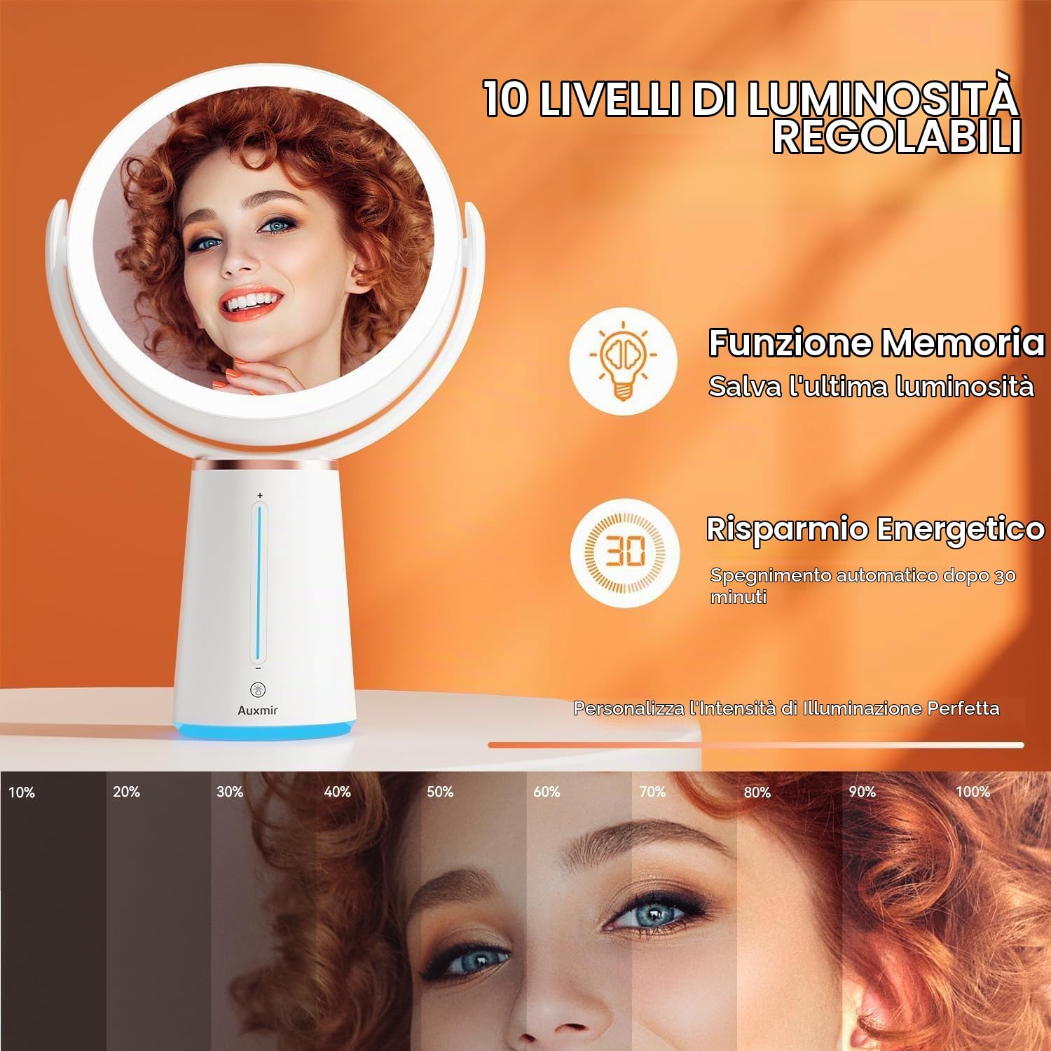 Auxmir Specchio Trucco 1X/10X Specchio da Tavolo Bifacciale LED