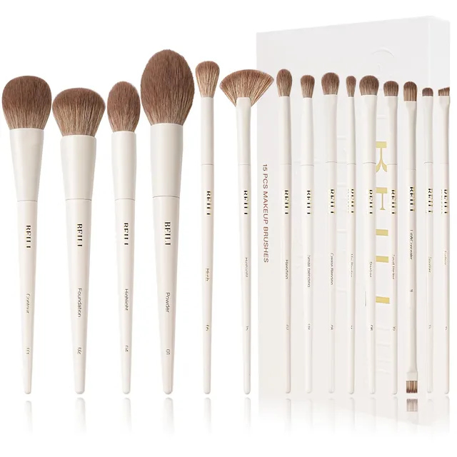 BEILI Set 15 Pennelli Trucco Sintetici Beige