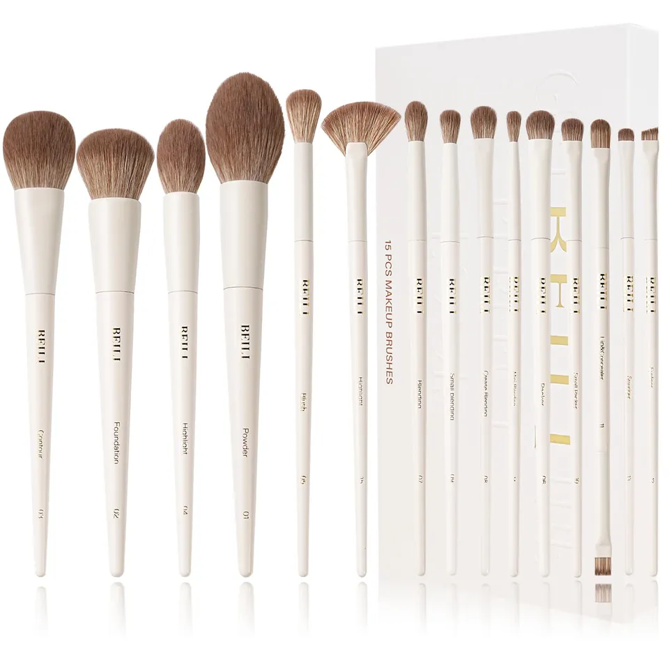 BEILI Set 15 Pennelli Trucco Sintetici Beige