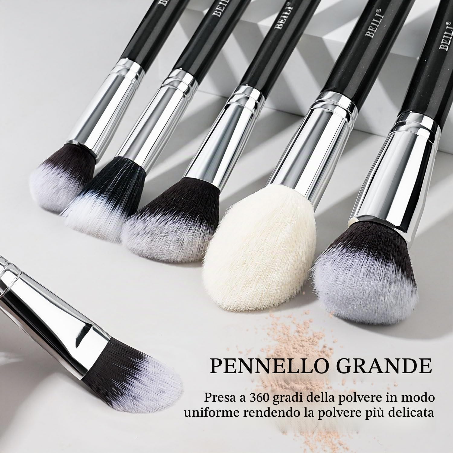 BEILI Set Pennelli Trucco 20 Pezzi Nero Pelo Naturale
